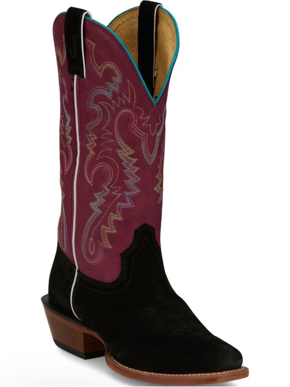 🆕 Justin Annie Up Western Cowboy Boots Black Mulberry Suede 7 M FN4122